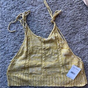Free People Mustard Yellow Knit Tie-Shoulder Crop Camisole